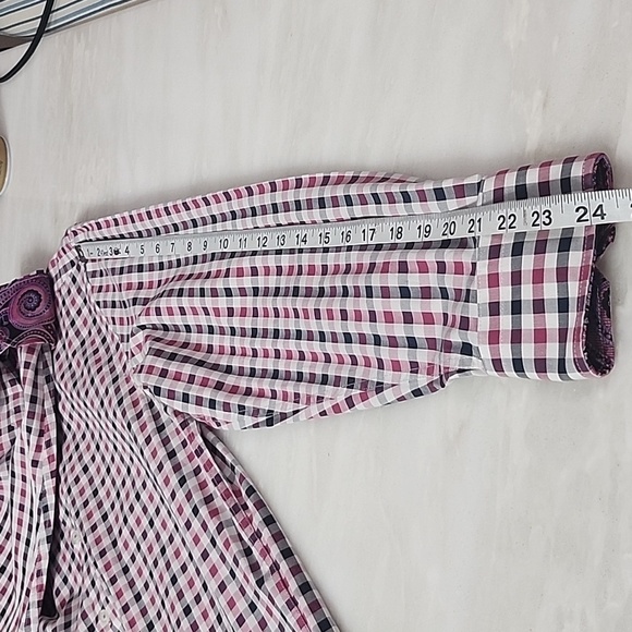 MICHELSON LONDON MENS BUTTON-DOWN PLAID WITH PAISLEY ACCENT CUFFS SIZE MEDIUM - Picture 4 of 11